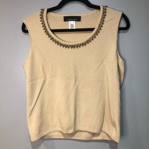 Jones New York Tan Knit Beaded Front Neckline Tank Top